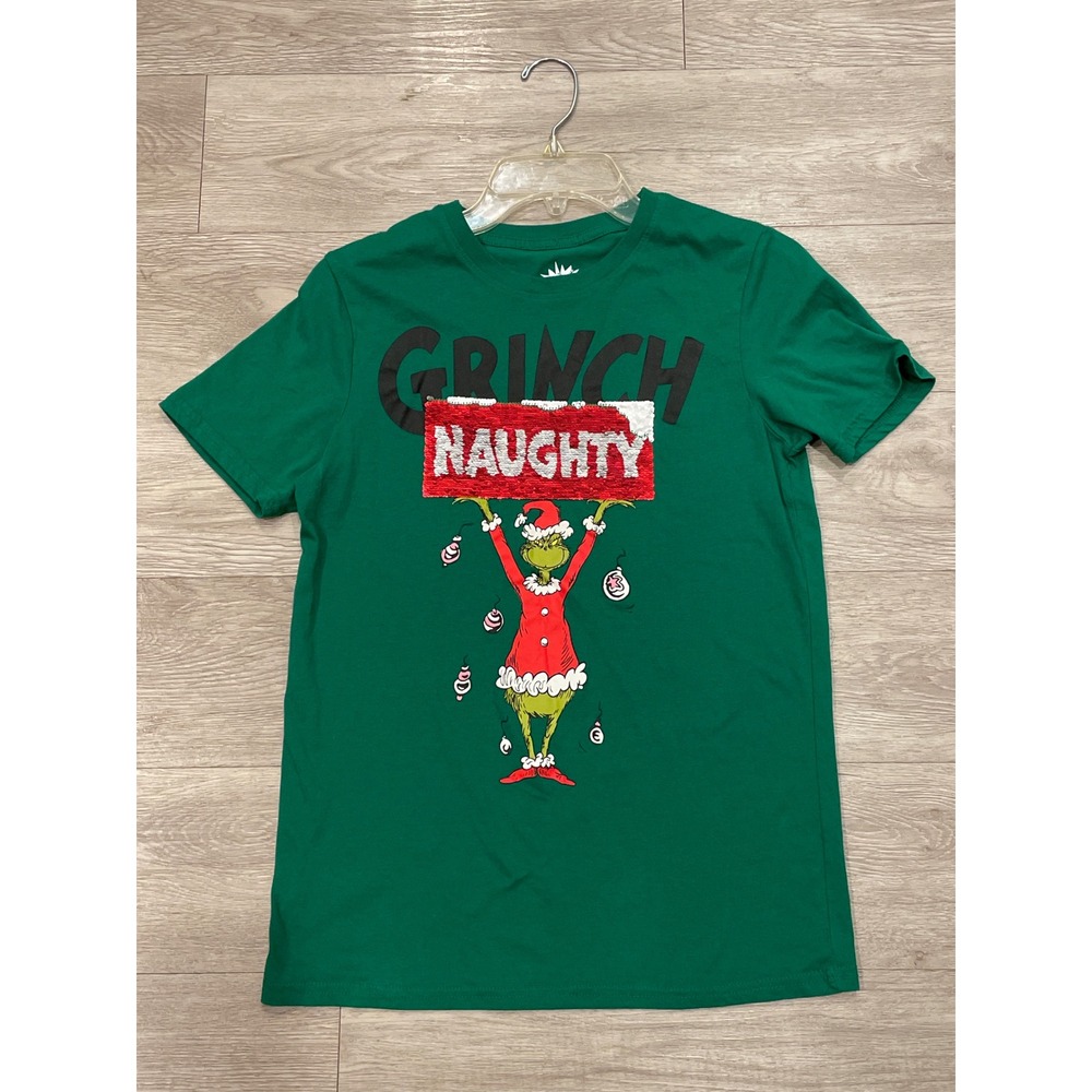 Dr Seuss The Grinch Womens T Shirt Grinch Sequin Christmas Holiday Tee Green XL